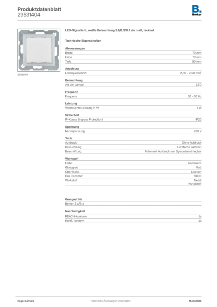 Bild Berker Produktdatenblatt 29531404 | Hager Deutschland