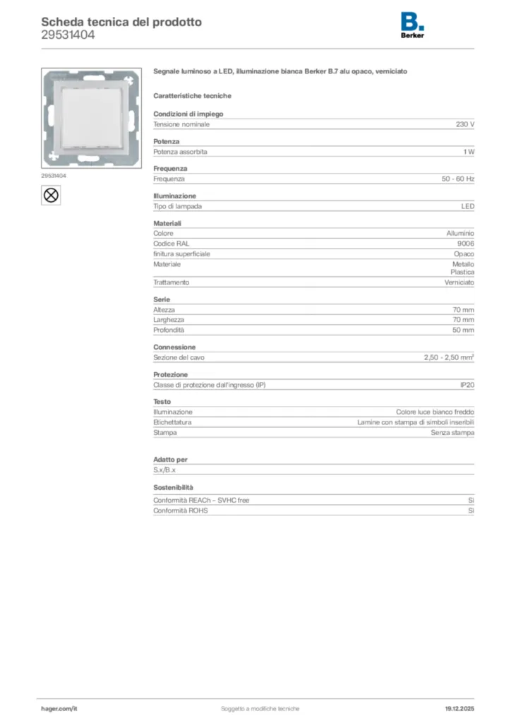 Immagine Berker Scheda tecnica del prodotto 29531404 | Hager Italia