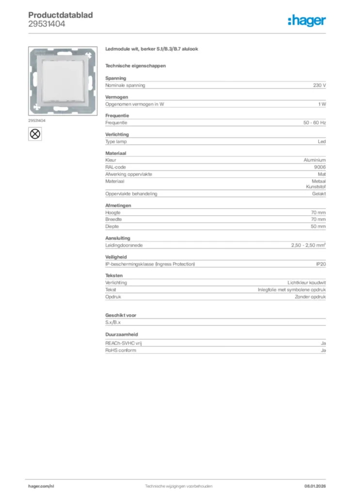 Afbeelding Hager Productdatablad 29531404 | Hager Nederland