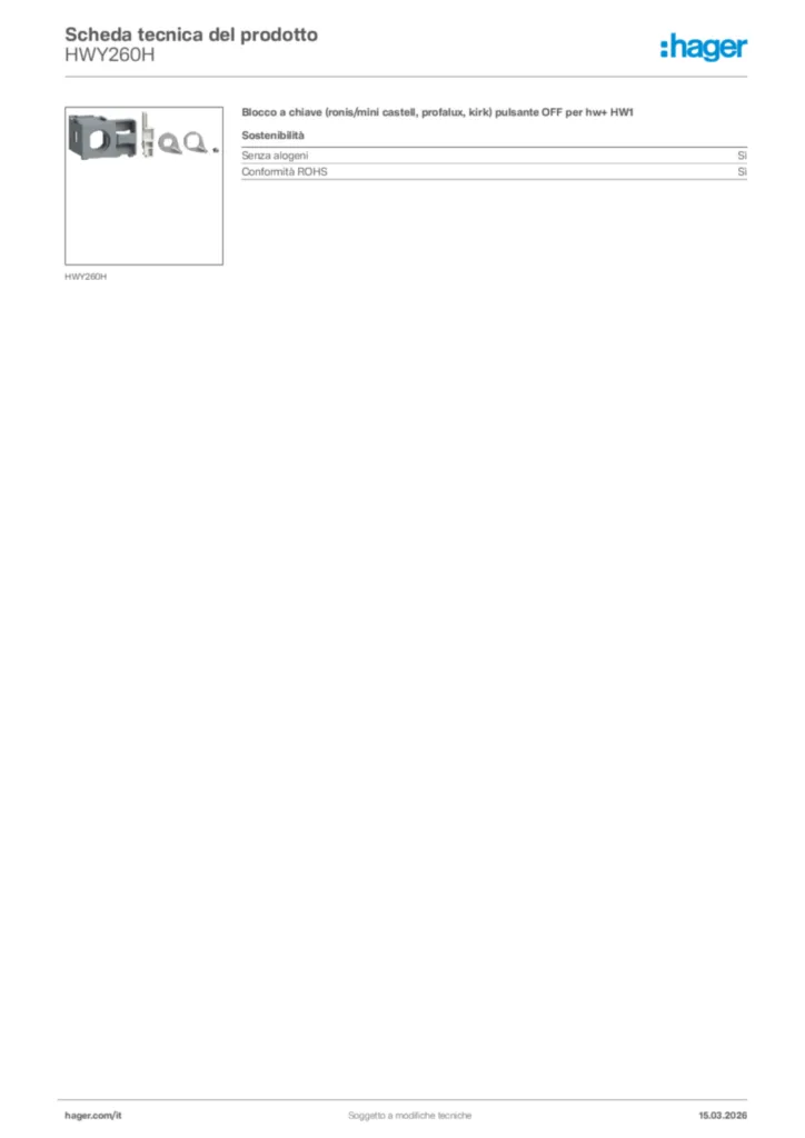 Immagine Hager Scheda tecnica del prodotto HWY260H | Hager Italia