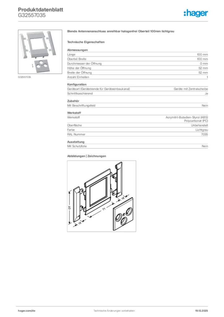 Bild Hager Produktdatenblatt G32557035 | Hager Deutschland