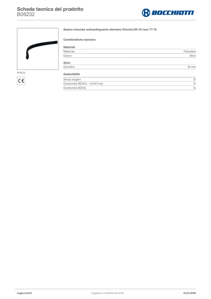 Immagine Bocchiotti Scheda tecnica del prodotto B05232 | Hager Italia