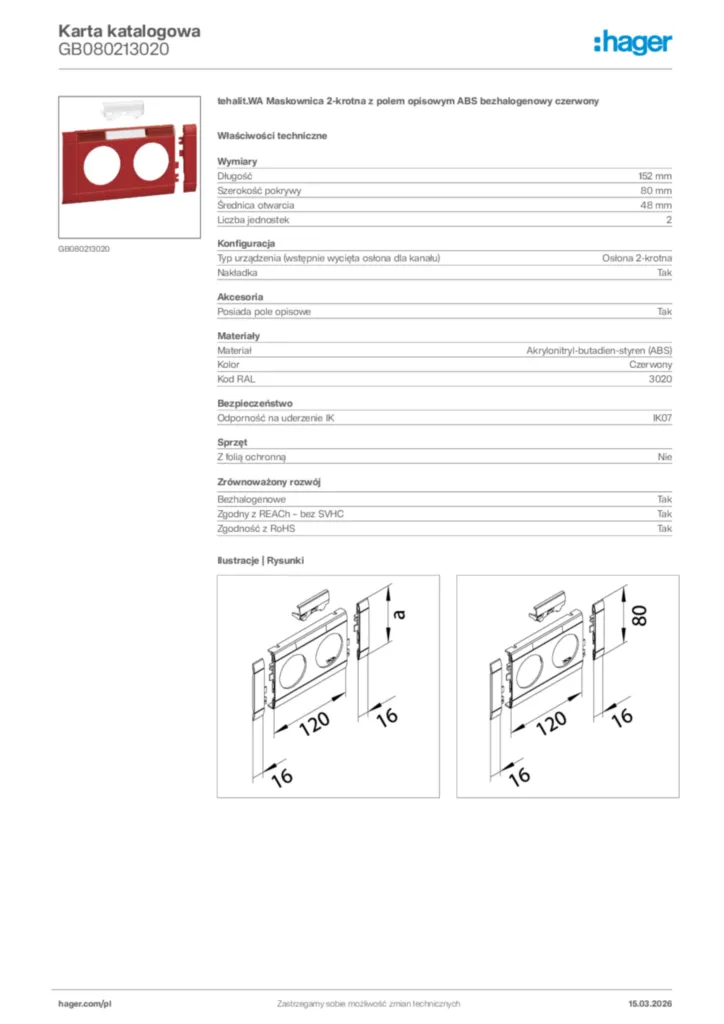 Zdjęcie Hager Karta katalogowa GB080213020 | Hager Polska