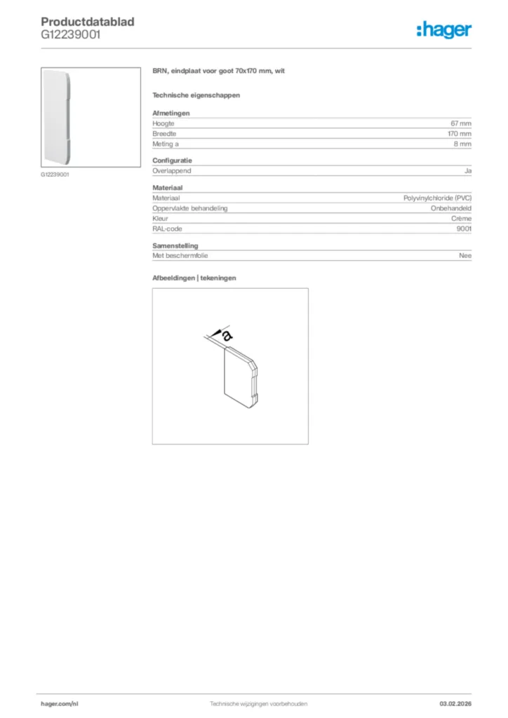 Afbeelding Hager Productdatablad G12239001 | Hager Nederland