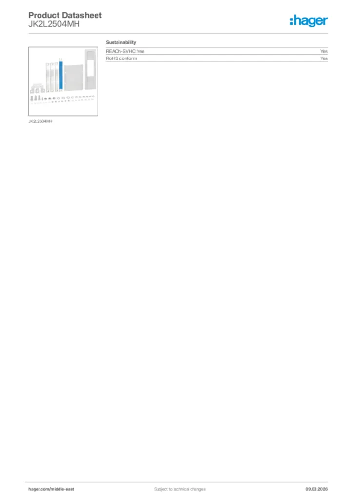 Image Hager Product data sheet JK2L2504MH  | Hager