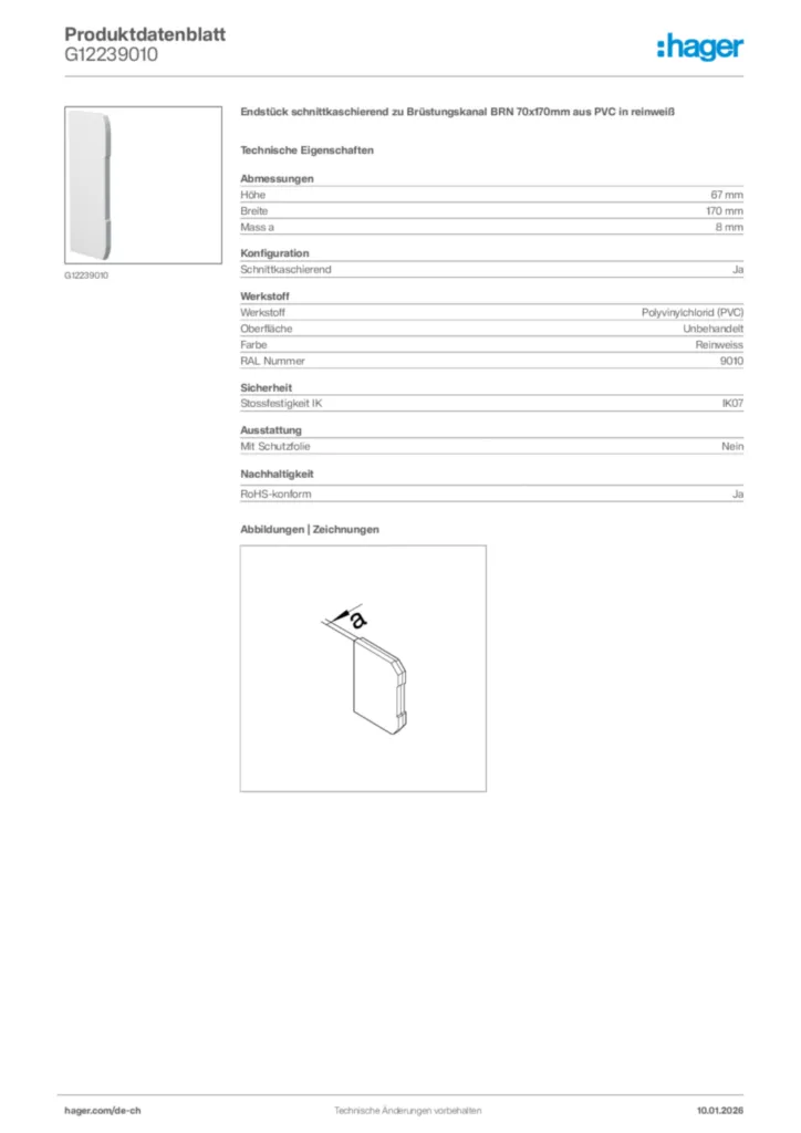 Bild Hager Produktdatenblatt G12239010 | Hager Schweiz