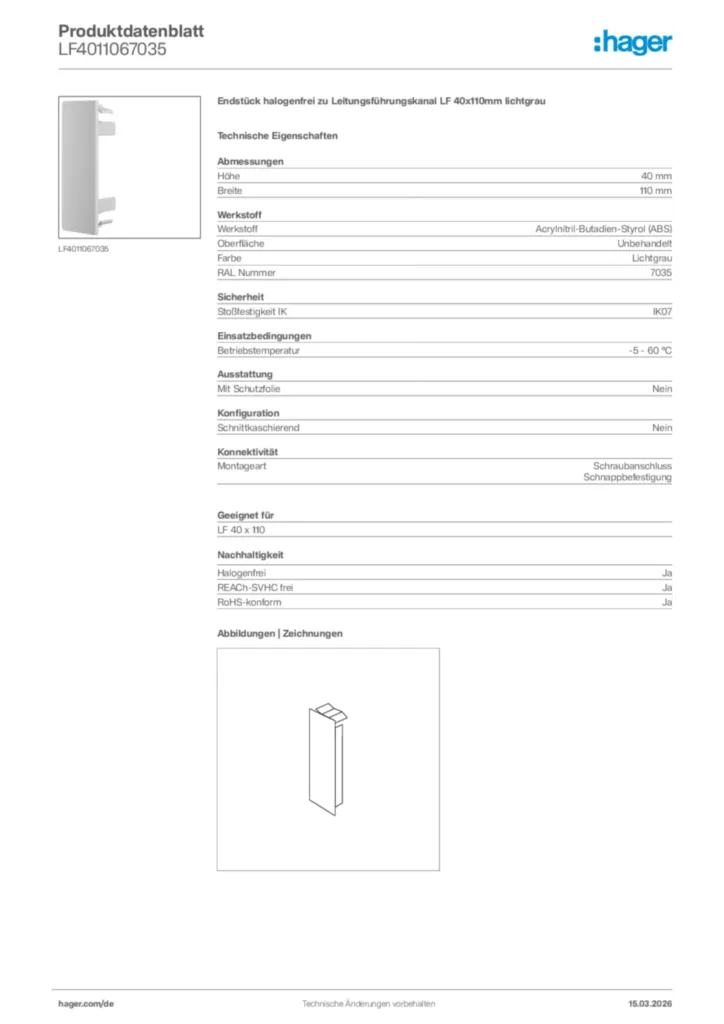 Bild Hager Produktdatenblatt LF4011067035 | Hager Deutschland