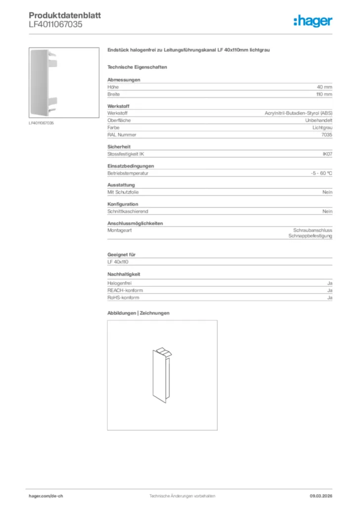Bild Hager Produktdatenblatt LF4011067035 | Hager Schweiz