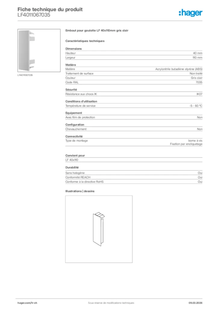 Image Hager Fiche technique du produit LF4011067035 | Hager Suisse