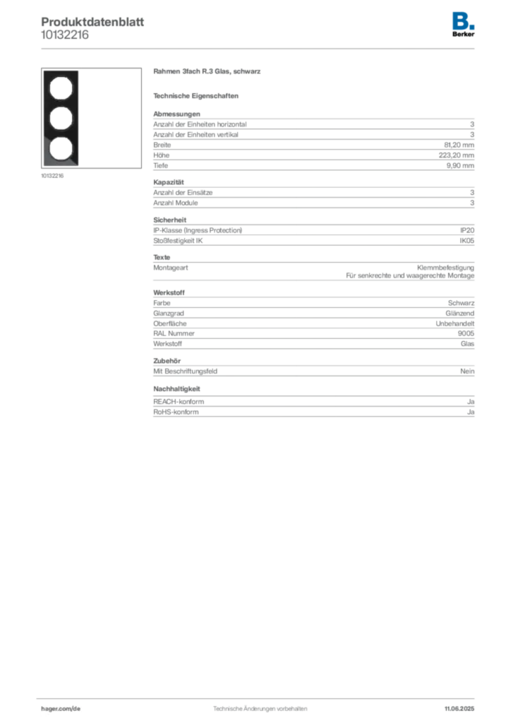Bild Berker Produktdatenblatt 10132216 | Hager Deutschland