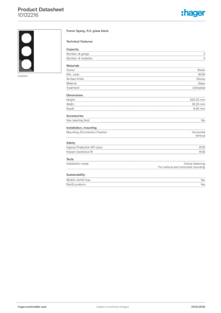 Image Hager Product data sheet 10132216  | Hager
