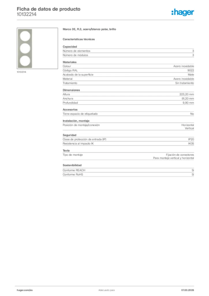 Imagen Hager Ficha de datos de producto 10132214 | Hager España