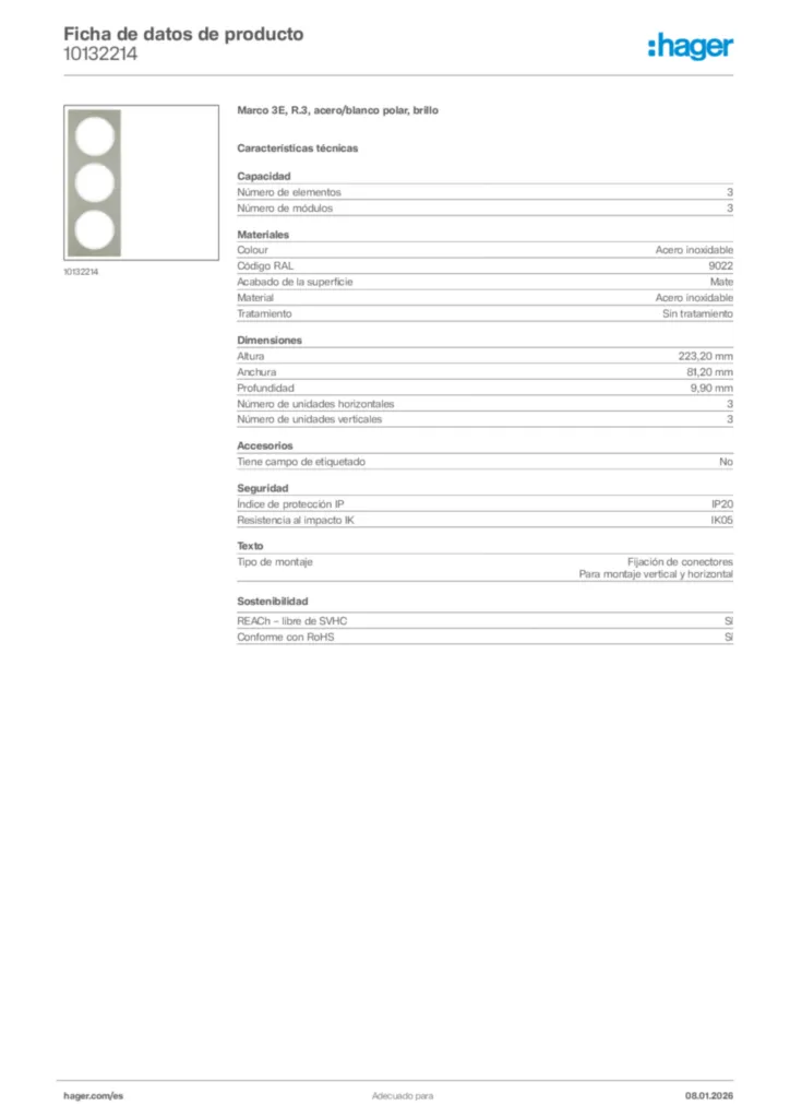 Imagen Hager Ficha de datos de producto 10132214 | Hager España
