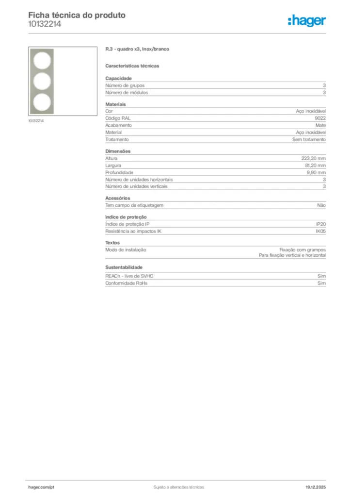 Imagem Hager Ficha técnica do produto 10132214 | Hager Portugal