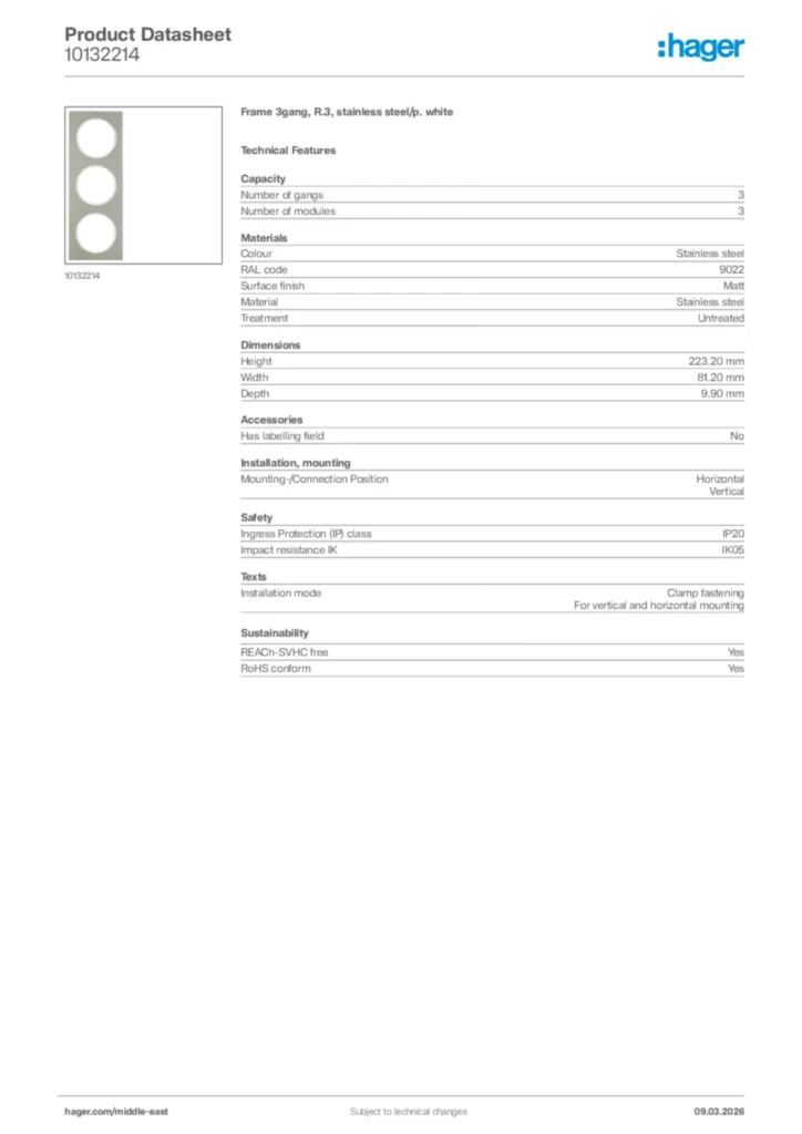 Image Hager Product data sheet 10132214  | Hager