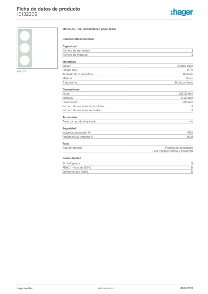 Imagen Hager Ficha de datos de producto 10132209 | Hager España