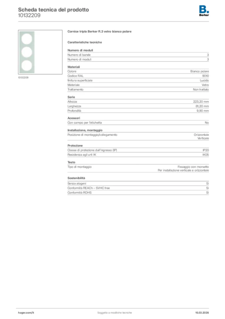 Immagine Berker Scheda tecnica del prodotto 10132209 | Hager Italia