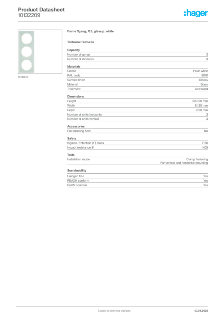 Image Hager Product data sheet 10132209  | Hager