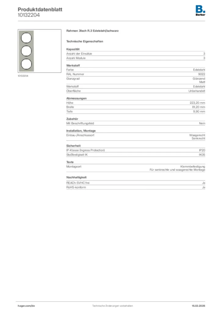 Bild Berker Produktdatenblatt 10132204 | Hager Deutschland