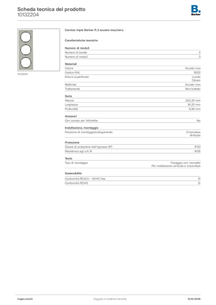 Immagine Berker Scheda tecnica del prodotto 10132204 | Hager Italia