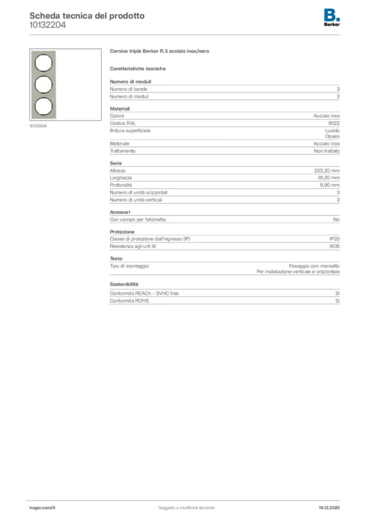 Immagine Berker Scheda tecnica del prodotto 10132204 | Hager Italia