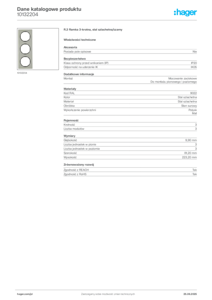 Zdjęcie Hager Karta katalogowa 10132204 | Hager Polska