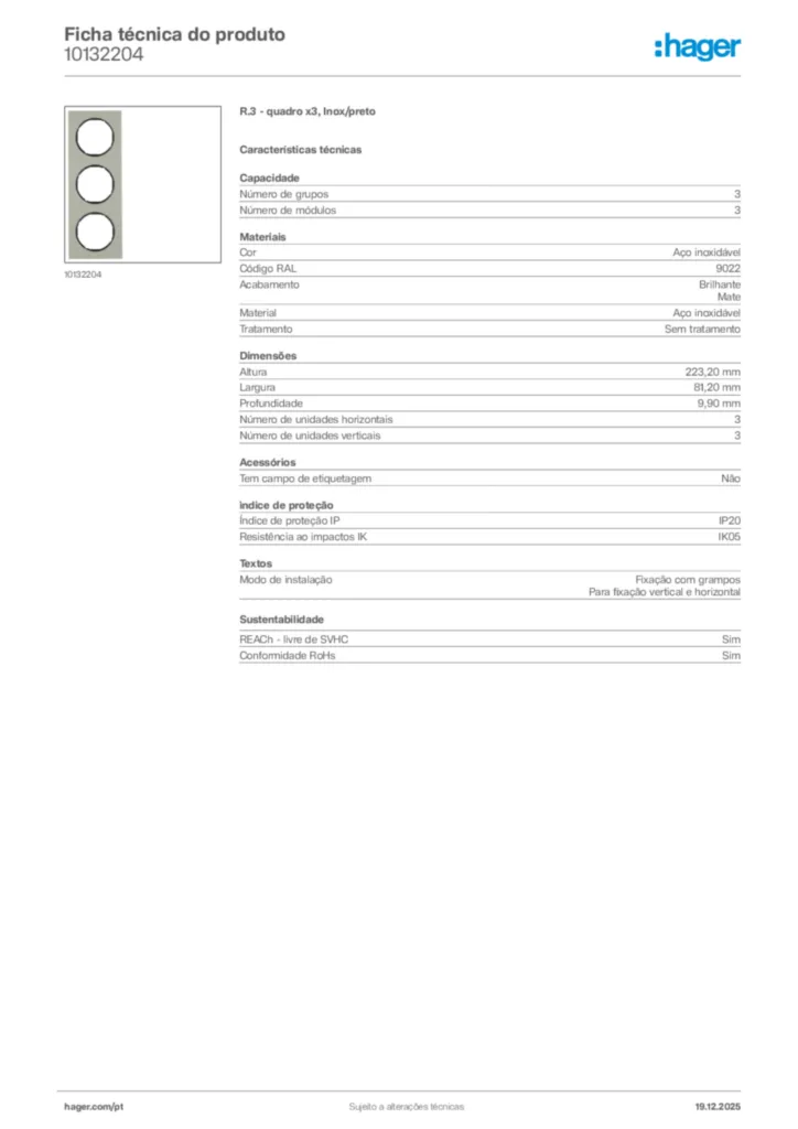 Imagem Hager Ficha técnica do produto 10132204 | Hager Portugal