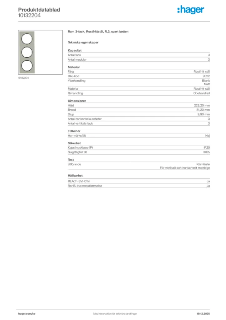 Bild Hager Produktdatablad 10132204 | Hager Sverige