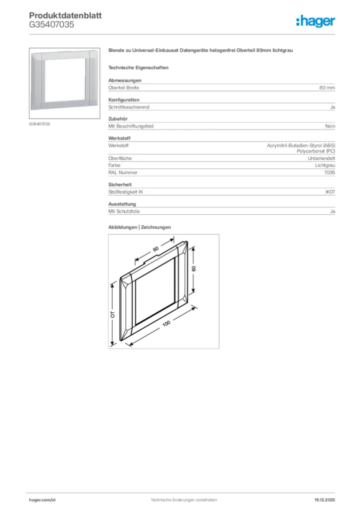 Bild Hager Produktdatenblatt G35407035 | Hager Deutschland