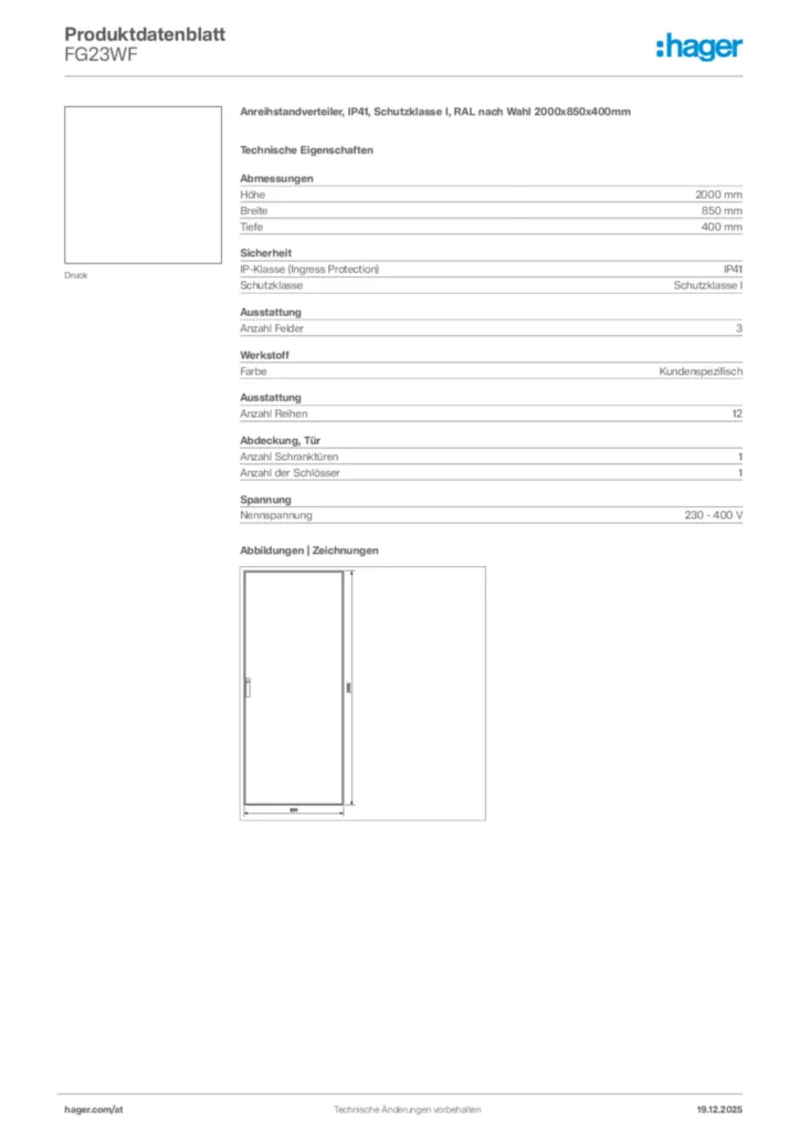 Bild Hager Produktdatenblatt FG23WF | Hager Deutschland