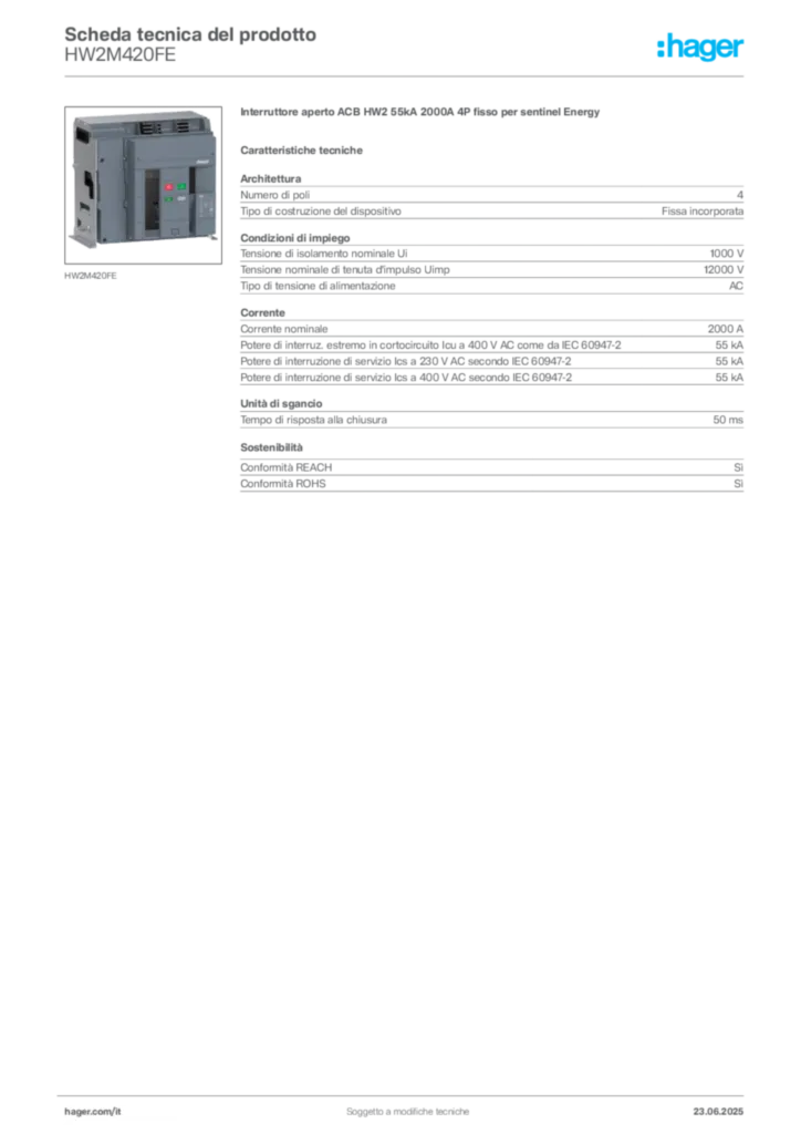 Immagine Hager Scheda tecnica del prodotto HW2M420FE | Hager Italia