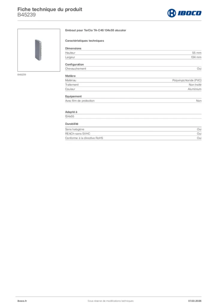 Image Iboco Fiche technique du produit B45239 | Hager France