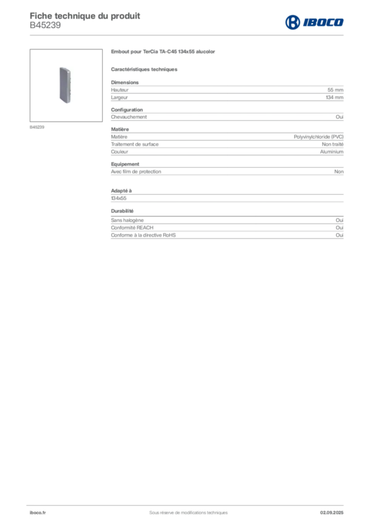 Image Iboco Fiche technique du produit B45239 | Hager France