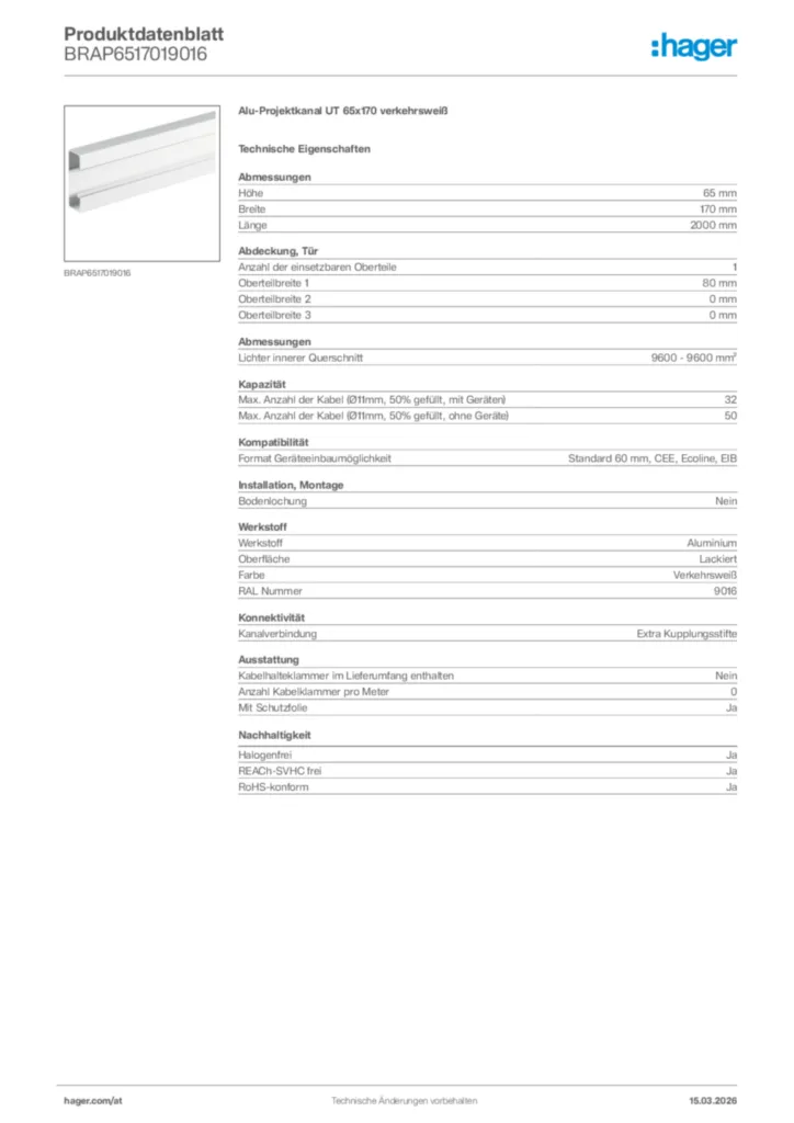 Bild Hager Produktdatenblatt BRAP6517019016 | Hager Deutschland