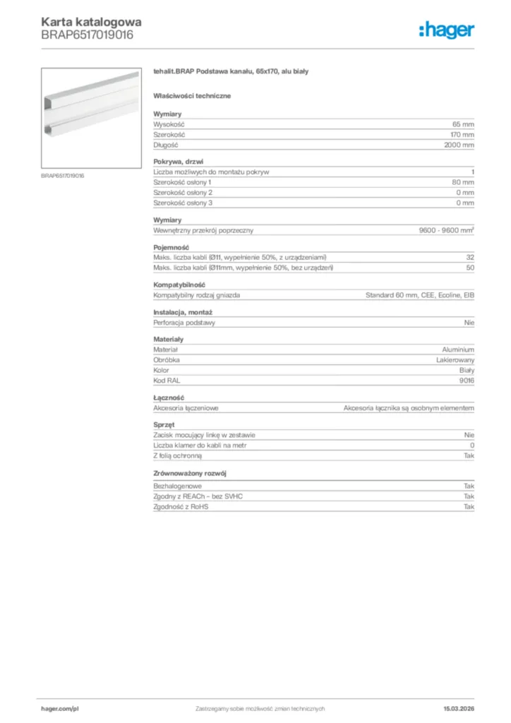 Zdjęcie Hager Karta katalogowa BRAP6517019016 | Hager Polska