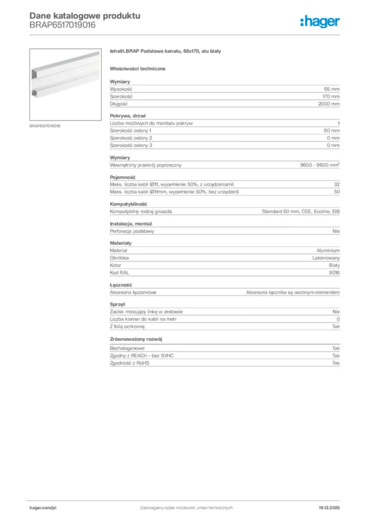 Zdjęcie Hager Karta katalogowa BRAP6517019016 | Hager Polska
