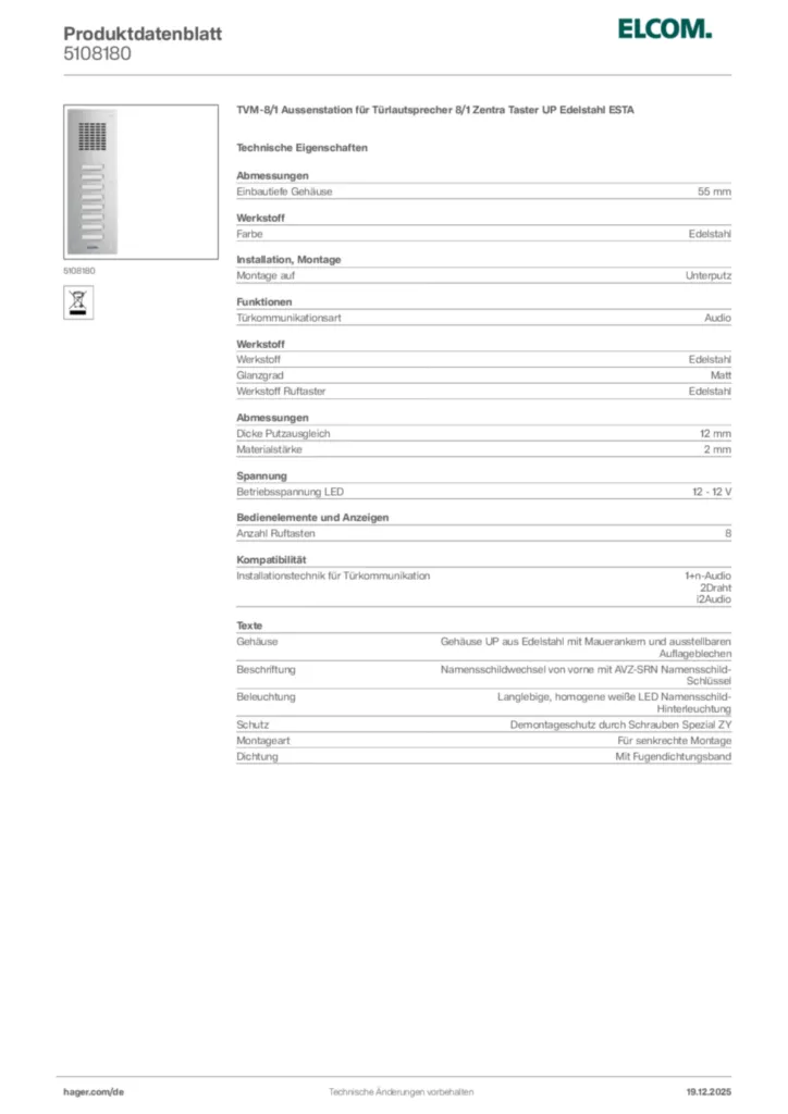 Bild Elcom Produktdatenblatt 5108180 | Hager Deutschland
