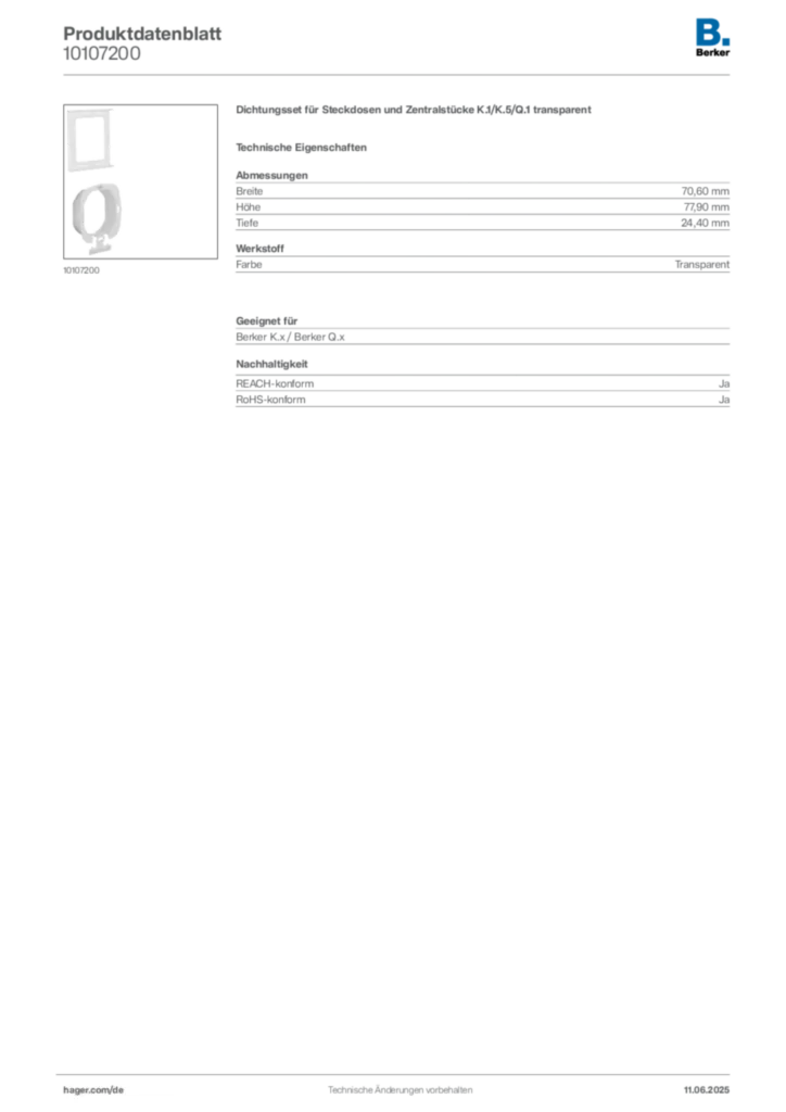 Bild Berker Produktdatenblatt 10107200 | Hager Deutschland