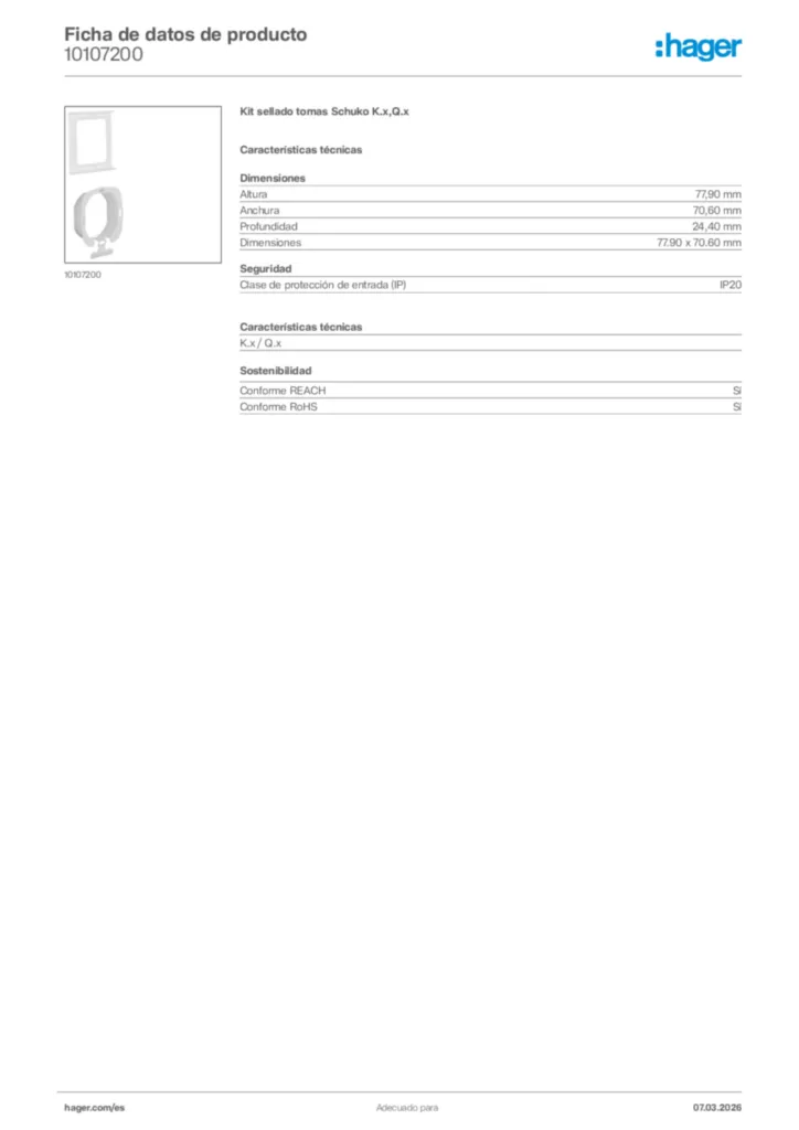 Imagen Hager Ficha de datos de producto 10107200 | Hager España