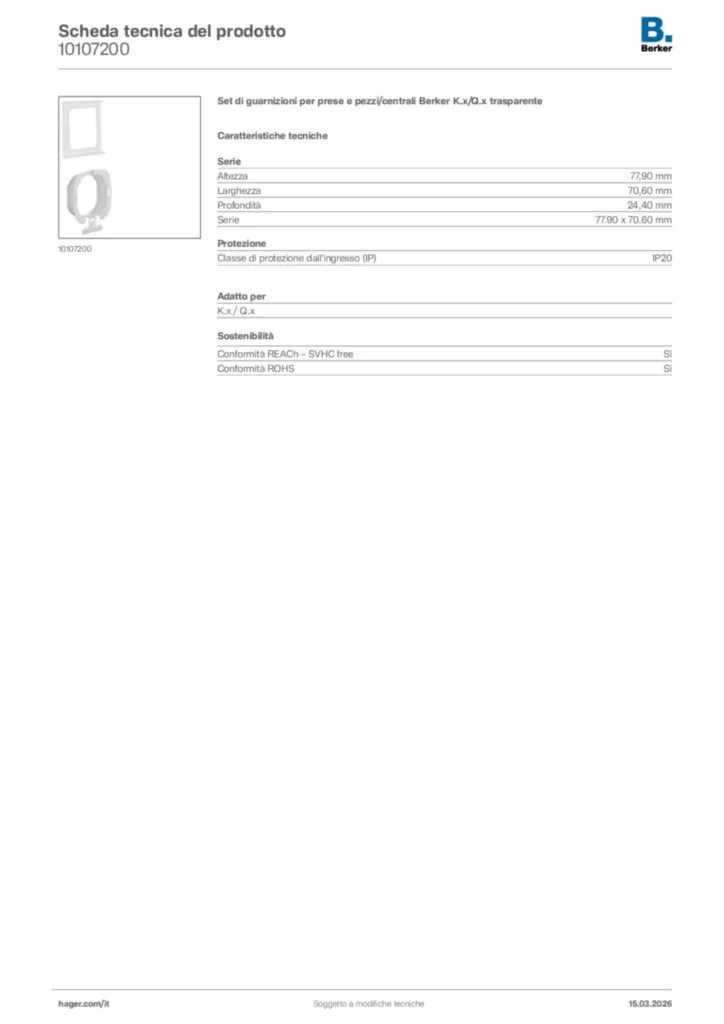 Immagine Berker Scheda tecnica del prodotto 10107200 | Hager Italia
