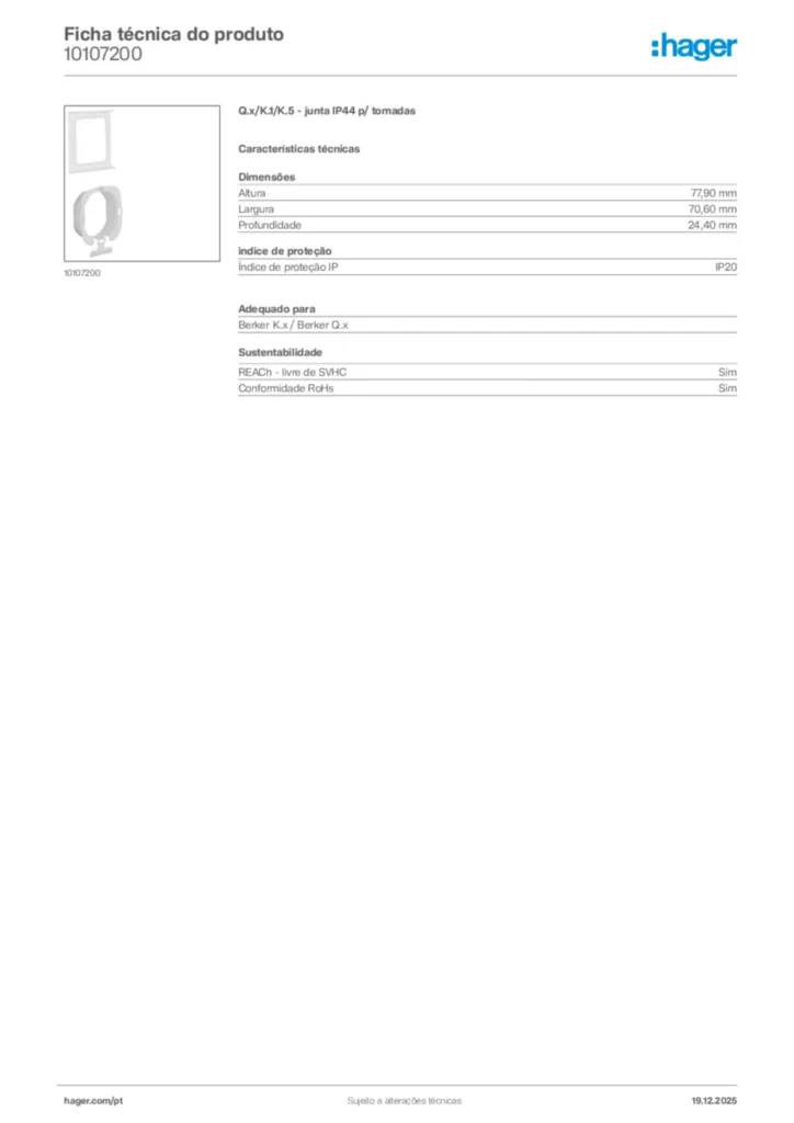 Imagem Hager Ficha técnica do produto 10107200 | Hager Portugal