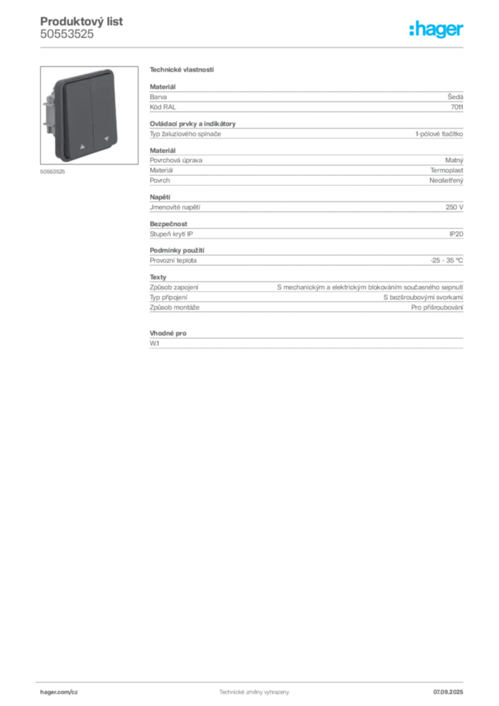 Obrázek Hager Produktový list 50553525 | Hager