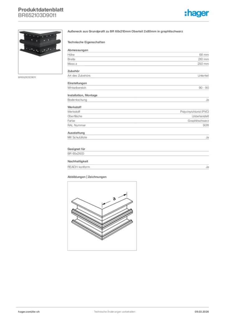 Bild Hager Produktdatenblatt BR652103D9011 | Hager Schweiz
