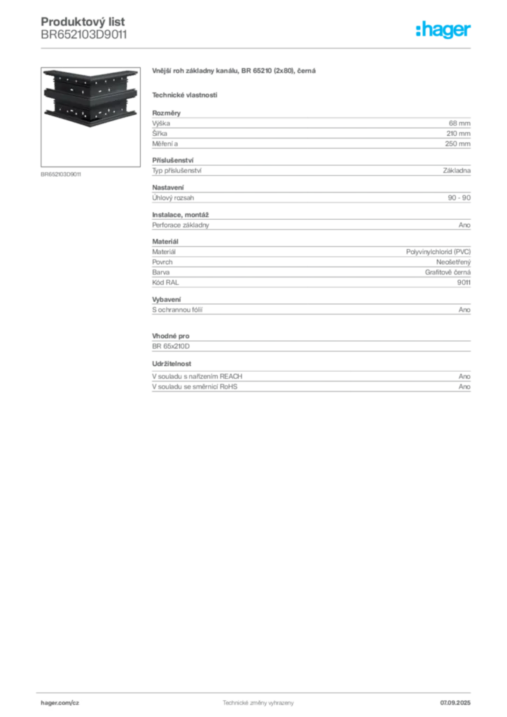 Obrázek Hager Produktový list BR652103D9011 | Hager