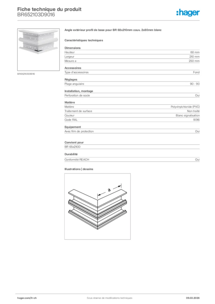 Image Hager Fiche technique du produit BR652103D9016 | Hager Suisse