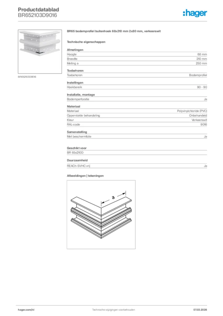 Afbeelding Hager Productdatablad BR652103D9016 | Hager Nederland