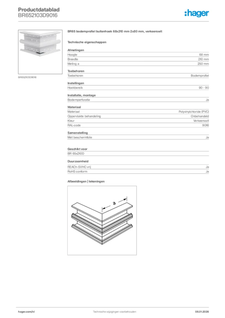 Afbeelding Hager Productdatablad BR652103D9016 | Hager Nederland