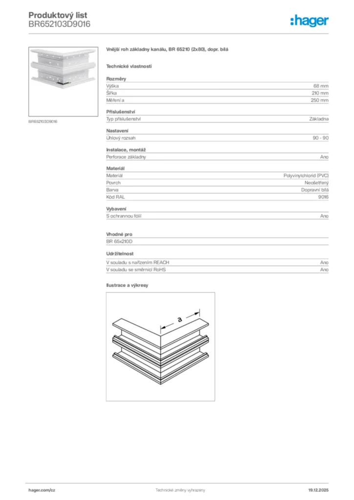 Obrázek Hager Produktový list BR652103D9016 | Hager