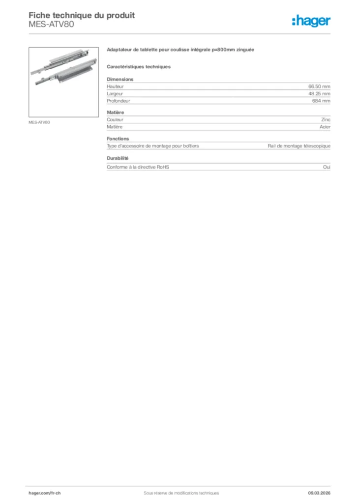 Image Hager Fiche technique du produit MES-ATV80 | Hager Suisse