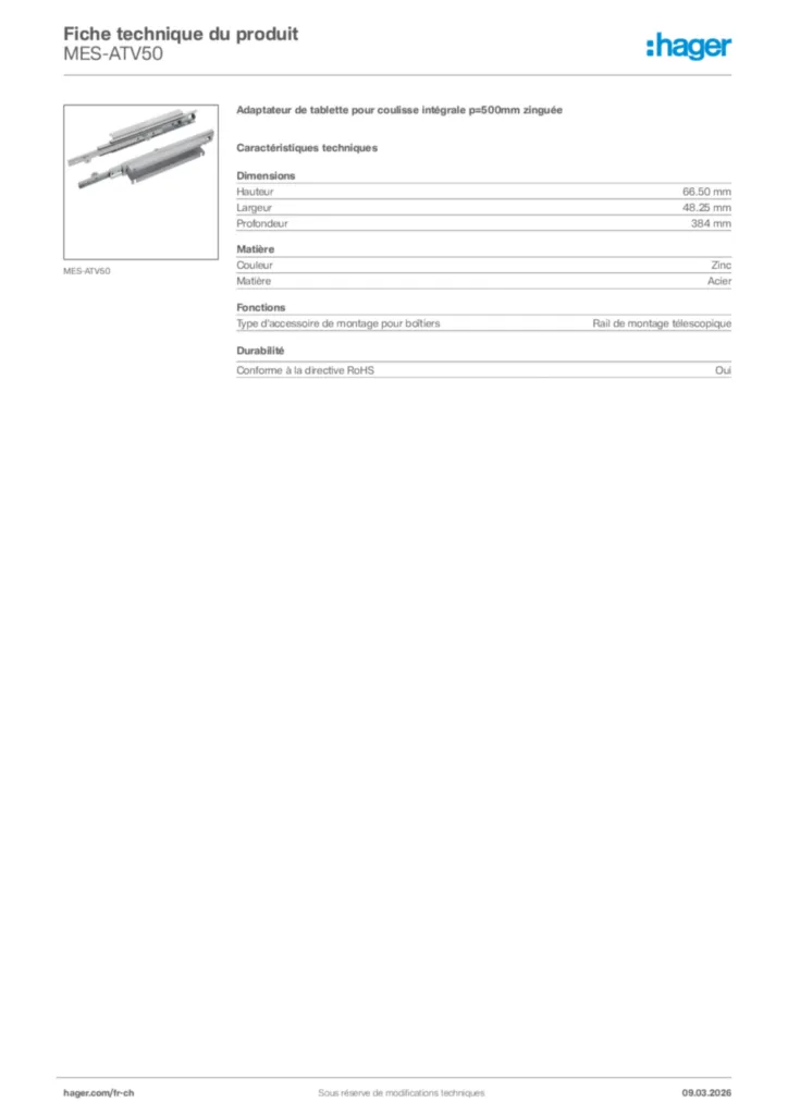 Image Hager Fiche technique du produit MES-ATV50 | Hager Suisse